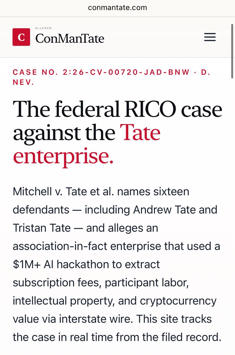CrayonMurders's tweet photo. This is an interesting website documenting the new lawsuit against Andrew Tate, The Real World, and other organizations he’s alleged involved with.

https://t.co/urwCnznrCx https://t.co/64snNaiSW7