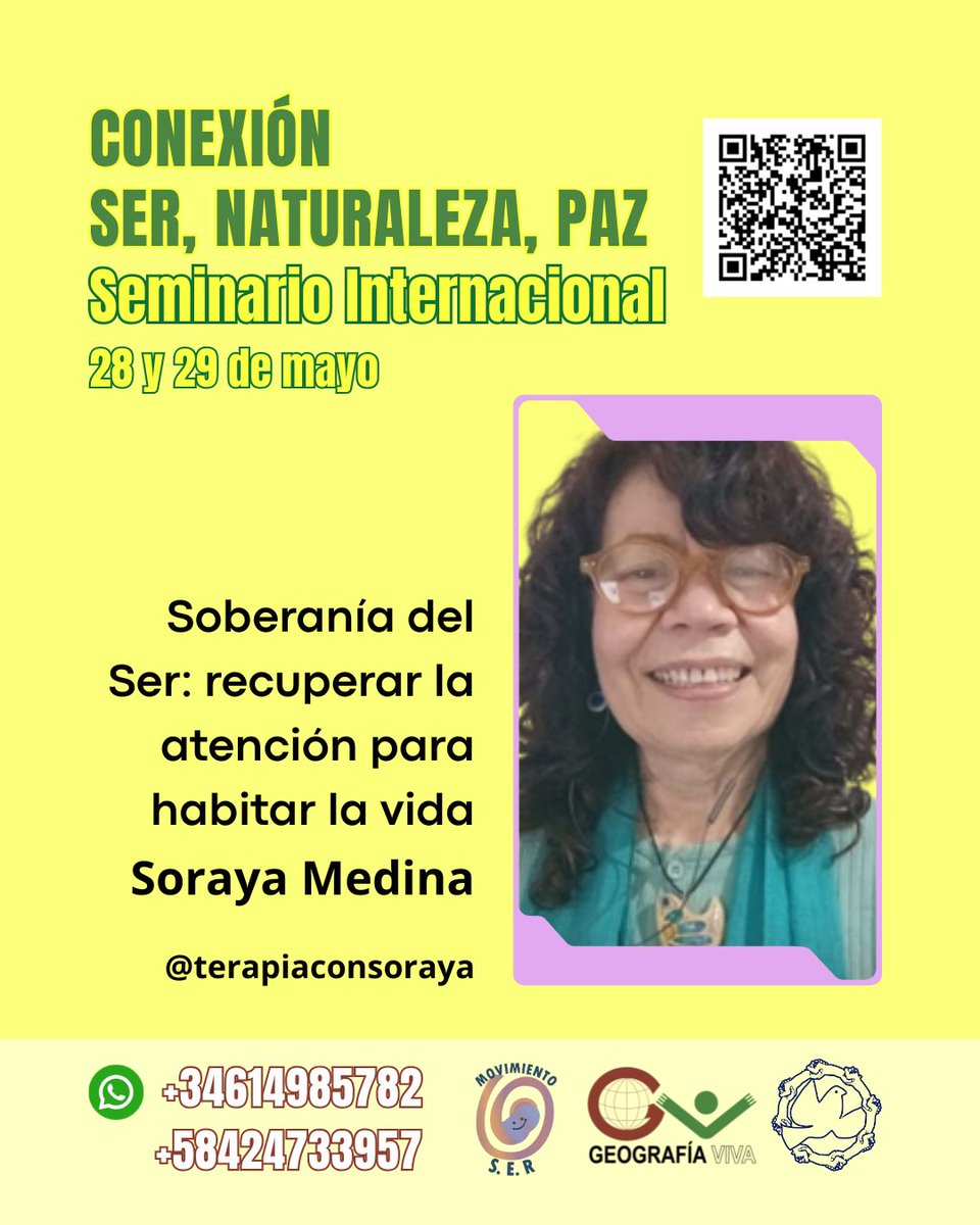 catedradelapaz's tweet photo. Soraya Medina desde España será ponente del Seminario Internacional "Conexión: Ser, Naturaleza y Paz"!

Esta actividad formativa internacional es virtual, gratuita, con excelentes ponentes y certificado internacional opcional.

Te esperamos el 28 y 29 de mayo de 2026. https://t.co/0TgRrLRJoi