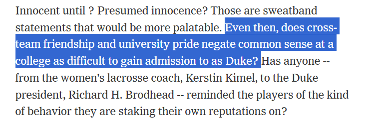 kcjohnson9's tweet photo. Women's lacrosse championship was today--20yrs ago, Duke women's team made it &amp; many supported wrongly acc'd Duke men's players.
Act showed courage given atmosphere. Generated particulalrly vile column, from NYT's Harvey Araton, denouncing what he termed the "lacrosse gals." https://t.co/DIjqo3TPeL