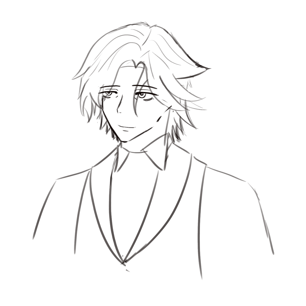 KuroSimbaDraws's tweet photo. Amadeus's first sketch was more elegant and tired looking, I actually quite liked this appearance, but in the VN he's far more laid back. This resulted into changing his suit to a hoodie https://t.co/uZfvrb6jbG