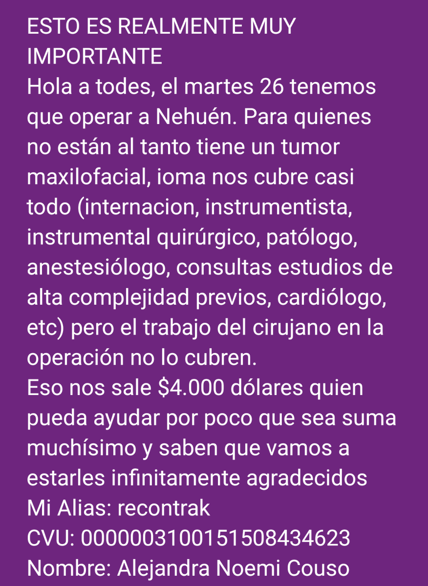 AlejaCouso's tweet photo. Por favor, es para mi hijo, tiene 15 años, él solo quiere superar todo esto y volver a jugar (juega en Banfield de Adrogué) y a su escuela (Instituto Lomas de Zamora) y su vida normal les pido nos ayuden como puedan estaremos muy agradecidos siempre ✌🏻 https://t.co/SLUb6d2r6U