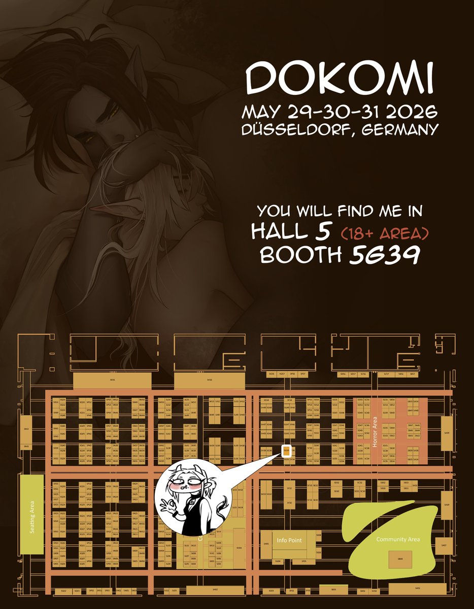 SuperMuuhCow's tweet photo. My location on the map and my #Dokomi2026 catalog.
More prints might still be added -> so it’s worth comming by and say hello! 
Please dont be shy <3! ;u;

✨Hall 5 (18+ Area)✨ 
💫Booth 5G39💫
I can't wait to see you all at #dokomi26 https://t.co/KjIUhJiTkz