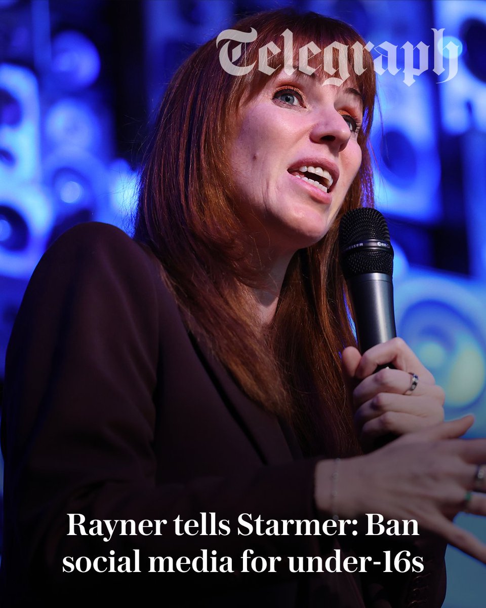 Telegraph's tweet photo. Angela Rayner has urged Sir Keir Starmer to ban social media for children aged under 16.

The former deputy prime minister said Sir Keir should “just make a decision and do it” because it seemed “so clear that that’s what you need to do” 👇
https://t.co/lfQqudMQi9 https://t.co/xJYCVYzVz1