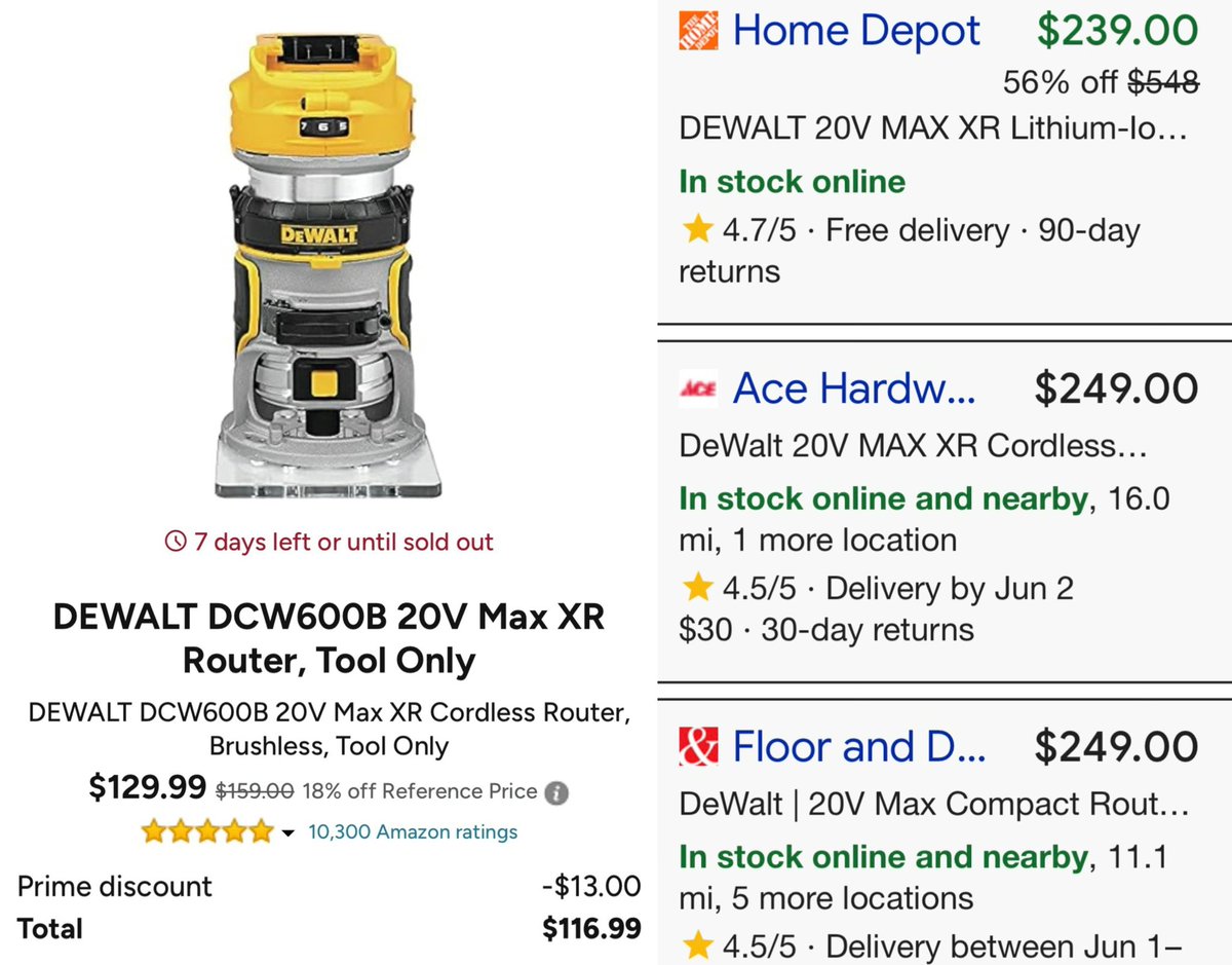GlitchedDeals's tweet photo. DEWALT CORDLESS ROUTER NOW $117

Price dropped on Dewalt 20V brushless router tool at Woot

Currently listed for $239+ at other stores, price auto-drops at checkout

Free shipping for Amazon Prime members

https://t.co/Jo7RRM5j6M #ad https://t.co/uEekrzSW9I