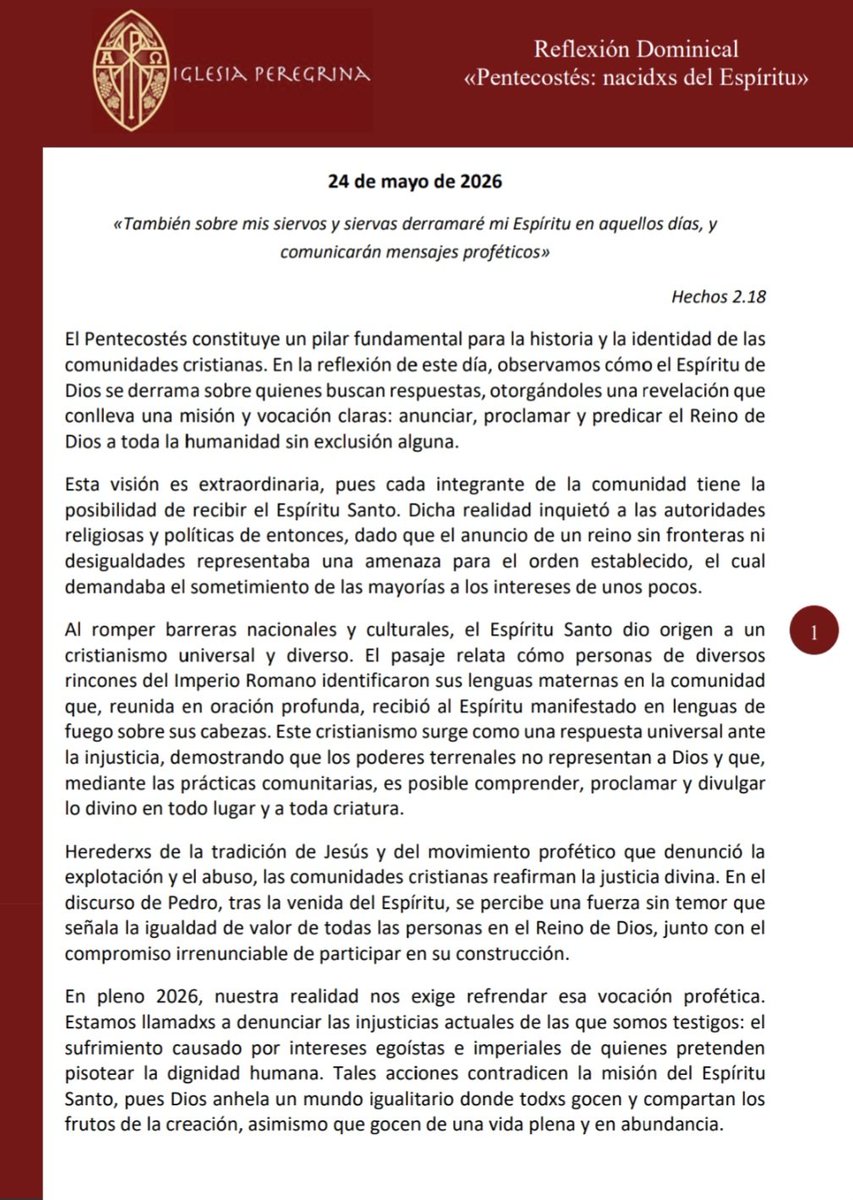 EECITigre's tweet photo. Les convidamos la reflexión dominical de este #Pentecostes2026 

#IglesiaPeregrina
#creyentesdiverses 
#Pentecostes https://t.co/Y12G2G8W2N