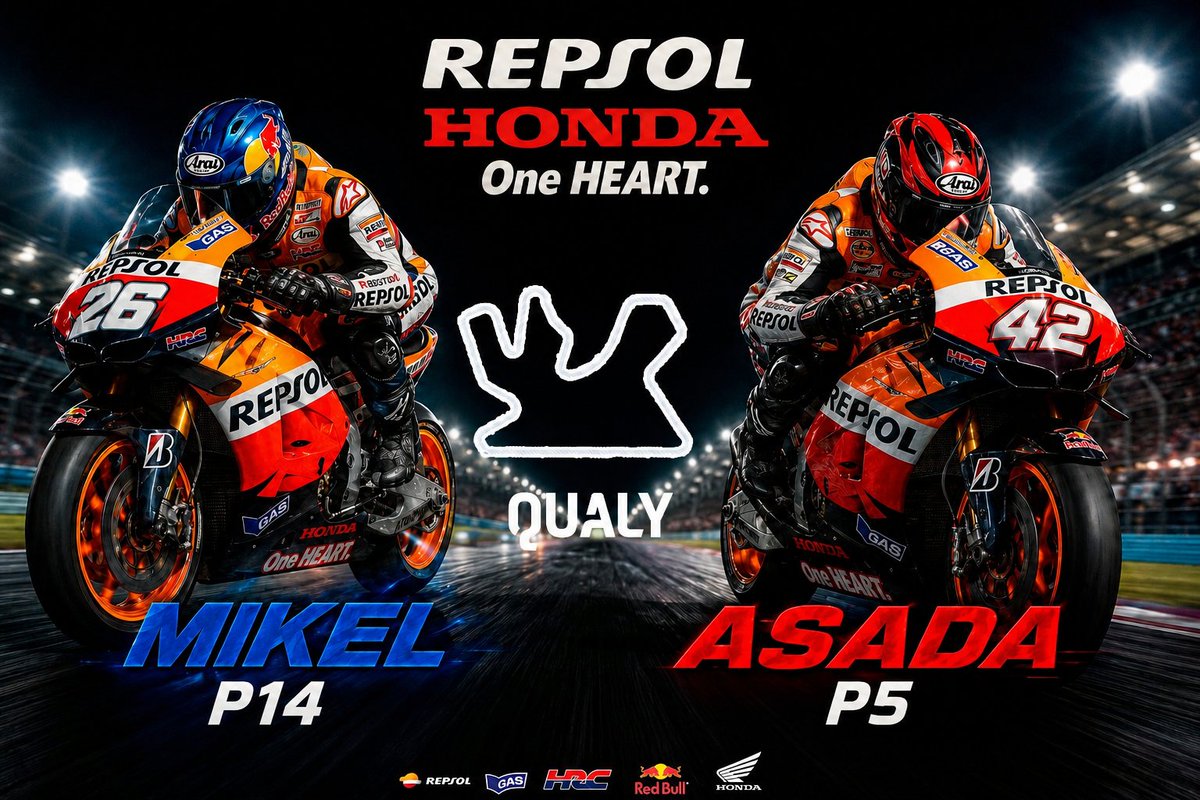 HondaSim11's tweet photo. Empezamos el año con una buena P5 de @AsadaShino3142 que tiene buena oportunidad de luchar por el podio y una pena la P14 de @EskiirGP que se quedó fuera de la Q2 y tendrá que remontar, vamos a por la carrera! https://t.co/d3qUG8iHhG