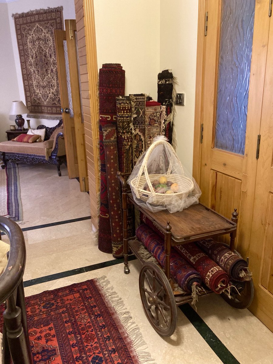 MoazzamHashmi46's tweet photo. Over a dozen of my resting collection of hand knotted oriental rugs awaiting turn for periodic display in poor man's humble abode! https://t.co/QtqZhP1f7p