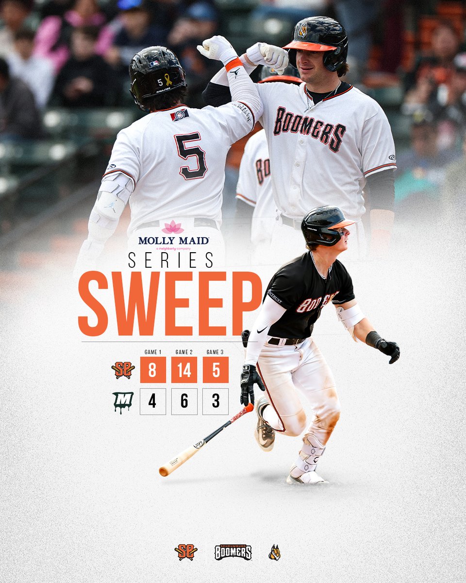 boomersbaseball's tweet photo. That is another Clean Sweep 🧹

3-0 against the Mud Monsters!

Clean Sweep is presented by Molly Maid.

#boomerscountry https://t.co/nda99xQHmI