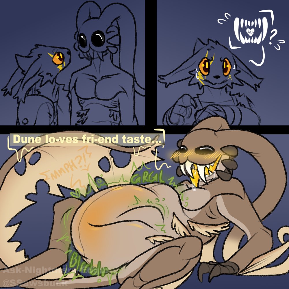 SSawsbuck's tweet photo. CW// Oral Vore, Digestion

Sorry for the lack of doodles, I've been very busy irl. I also finally started playing Casualities Unknown (To No one's surprise) I very much enjoy this game. Might doodle more!

Made an Expie for myself too~ https://t.co/mc6EqMUzG8