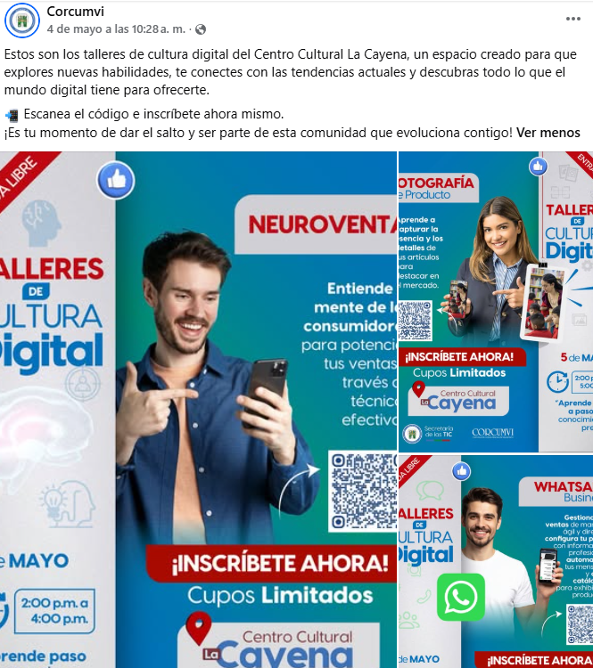 ValenzuelR's tweet photo. Estos son los talleres de cultura digital del Centro Cultural La Cayena, un espacio creado para que explores nuevas habilidades, te conectes con las tendencias actuales y descubras todo lo que el mundo digital tiene para ofrecerte. https://t.co/tlr2X2b0Dl