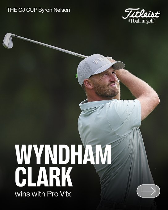TitleistCA's tweet photo. A Sunday 60 (and final-nine 28). 👀

@Wyndham_Clark goes low with his #ProV1x to win the @cjbyronnelson by three shots. 👌

#1ballingolf https://t.co/iEelsWRSfr