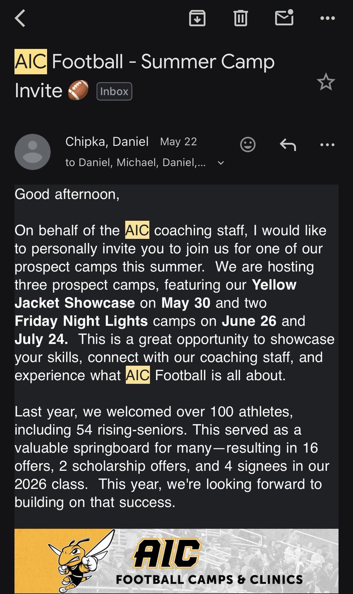 AlexLopezQB6's tweet photo. I would like to thank Coach Daniel for the invitation at the AIC football camp and I can’t wait to see all the college coaches out there @AICFootball @aicathletics 

#Football
#Quarterback
#Skill https://t.co/7BKxmvXoAp