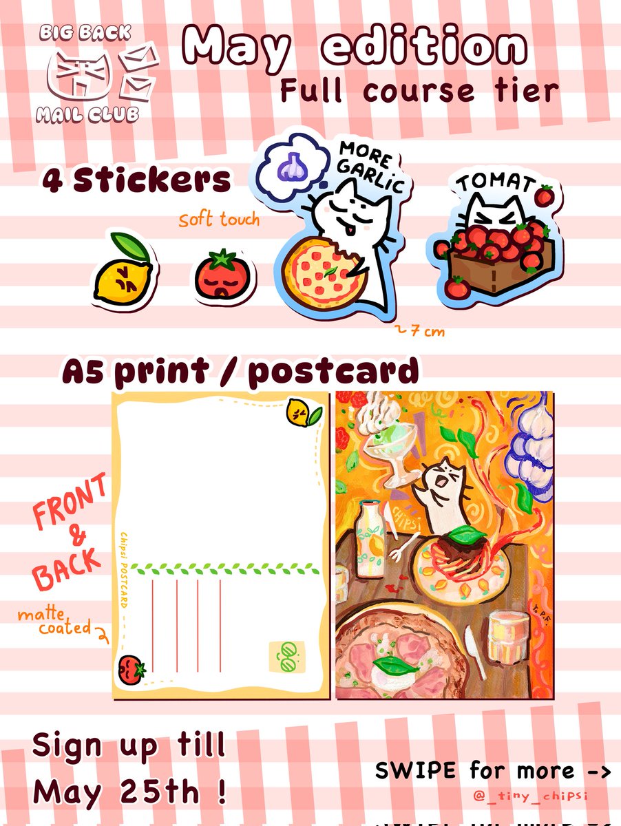 _tiny_chipsi's tweet photo. First BigBack Mail Club édition is OPEN !!🍅 (Worldwide shipping)

The link in bio has all the details and lets you choose your preferred platform 💌↗️ 

Excited to see how it'll grow in the upcoming months 🖍️

#mailclubsubscription #stickerclub #originalart #monthlymail #artclub https://t.co/l6MzwSfWTN