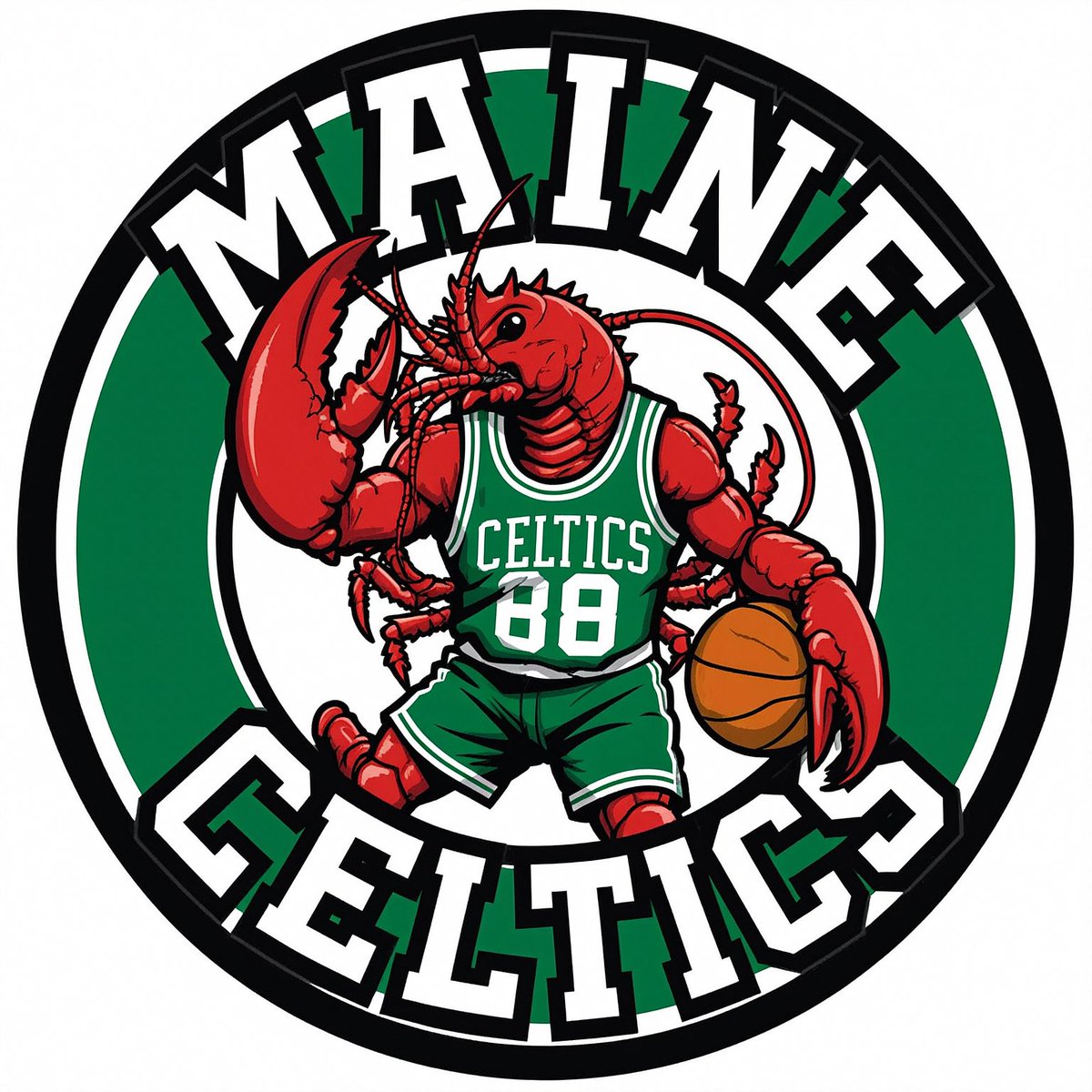 RealDokkae's tweet photo. @iinangelo The current Maine Celtics logo plays it too safe. It is professional but generic. It is lacking personality. Also the green lobster just looks off. 

These versions at least have character. It feels like a true mascot you would see walking and firing up fans at games. https://t.co/F4ersV1cLU