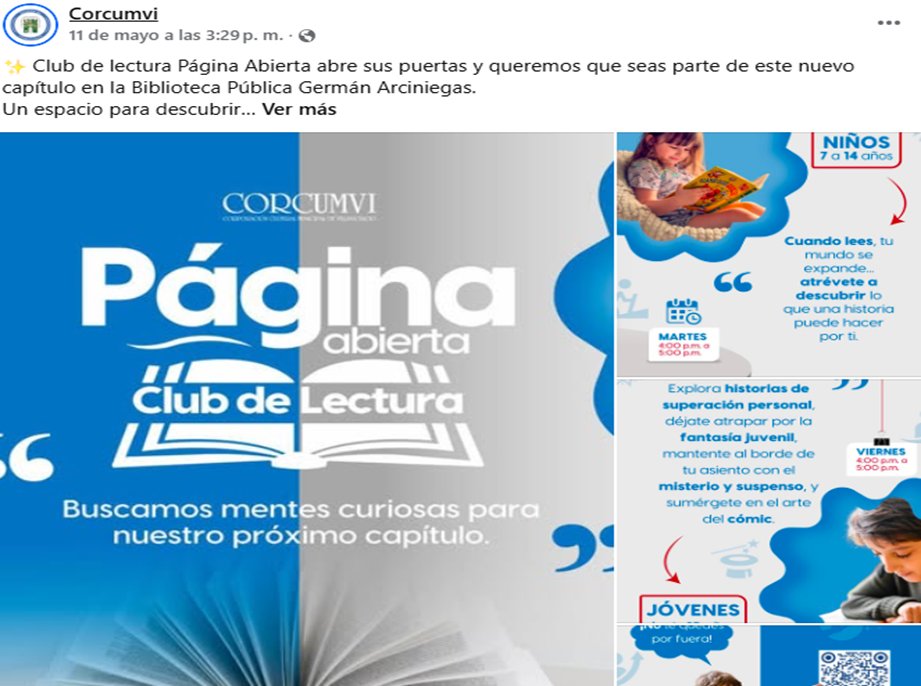 ValenzuelR's tweet photo. Llega el Club de Lectura Página Abierta a la Biblioteca Pública Germán Arciniegas, un espacio para compartir historias, ideas y momentos que inspiran https://t.co/6reA37SRcv