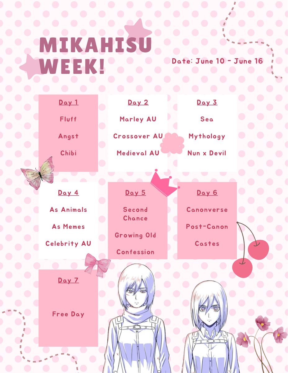 daiIymikahisu's tweet photo. Hello, everyone 💞

We are so excited to announce that mikahisu week will be coming soon and encourage all to participate in any way!! It will be held through June 10th - June 16th!! 

Have fun and be respectful!! 🫶 https://t.co/IDoGMDEkDc