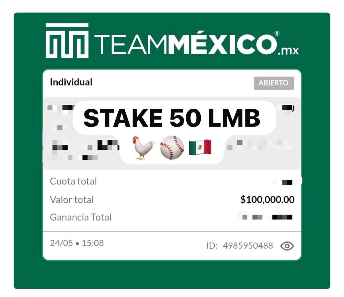 PickCristianRey's tweet photo. +100 ❤️❤️❤️
Y suelto el STAKE 50 de LMB 🐓⚾️🇲🇽

Vamos MUY FUERTE con $100k 🤯💸

• En cuanto lleguemos a la meta lo pasaré en mi canal 👇🏻🎁

Aquí: https://t.co/vbleKIv3yJ

Aquí: https://t.co/vbleKIv3yJ https://t.co/tslSfiXhn5