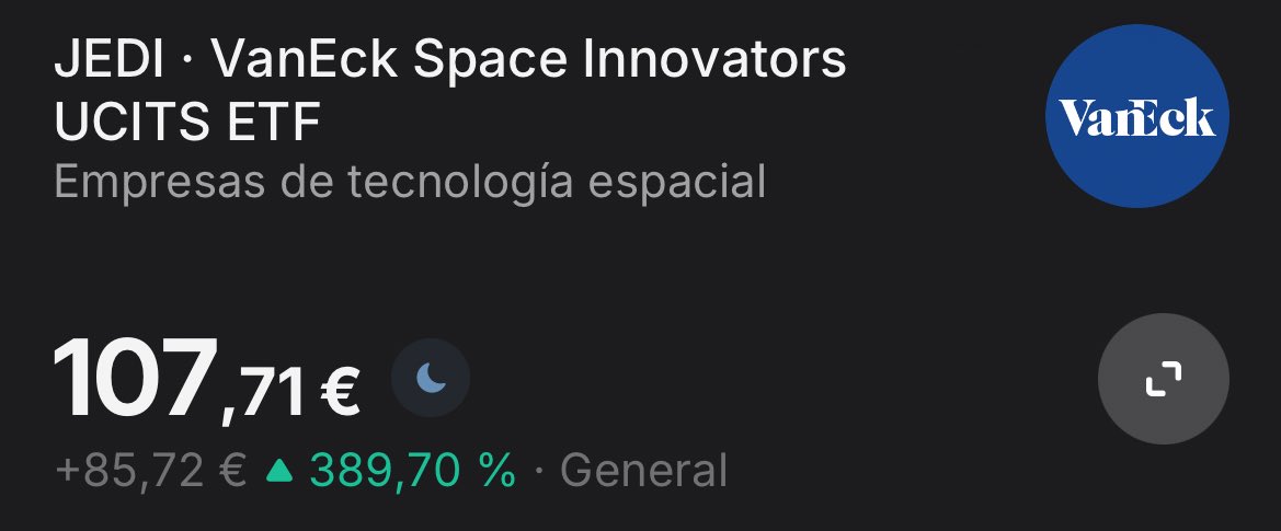 BitacoraCapital's tweet photo. |DCA|

Que es el ticker #JEDI : corresponde al VanEck Space Innovators UCITS ETF, cuyo objetivo es replicar el MVIS Global Space Industry ESG Index y dar exposición a empresas de exploración espacial, satélites y servicios relacionados.

Hoy entramos con 10€ ✅ https://t.co/WkgJfOS9UC