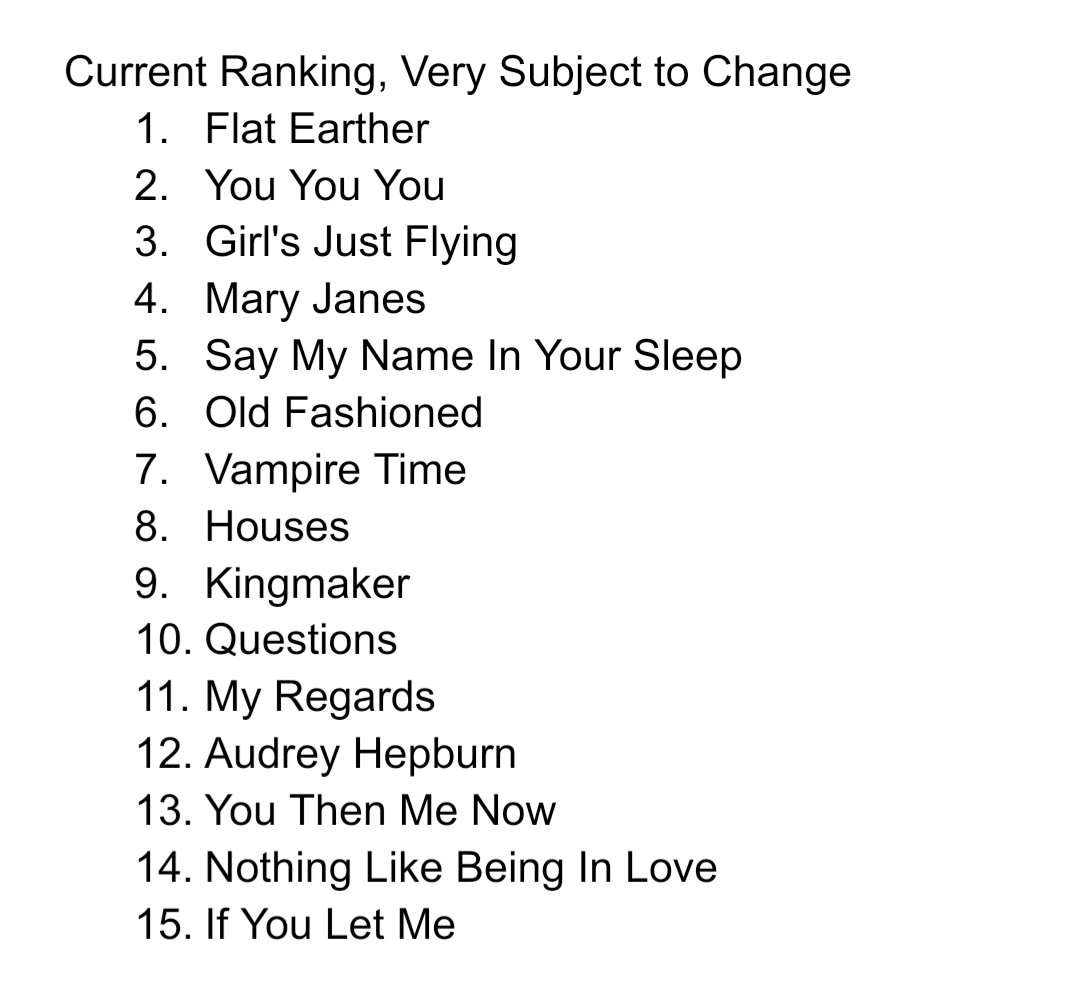Kit_Katy_14's tweet photo. Just got back home to my babies, + bc I had a chance to listen to the album in full again twice on my flight home I decided to jot down my some feelings and create a current ranking, I am very open to conversation around these songs and to be clear I love this album ☺️☺️
🧵(1/4) https://t.co/1c4DMXWqLz