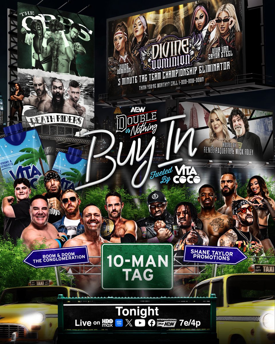 JobberJive's tweet photo. #AEWDoN is about to kick off in a matter of minutes with The Buy In starting at 7 &amp; the main card beginning at 8. This is the full card for what should be an amazing event brought to us by All Elite Wrestling. Who leaves victorious? Let us know in the comments. 

#AEW #JobberJive https://t.co/VE6ITTvS2C