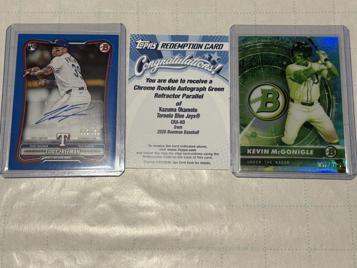 baseballzoch's tweet photo. Me and @TiskaSue just ripped 4 blasters of 2026 Bowman. Two from Barnes &amp; Noble and 2 from Target. Auto from each store. We did pretty good and now we want more cards!! @Topps https://t.co/W4fdSN6hJM