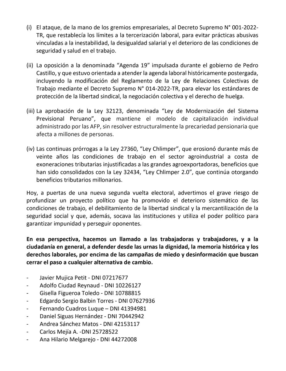 APLTrabajodores's tweet photo. Ante el actual escenario electoral, quienes defendemos los derechos laborales expresamos nuestra preocupación frente a la amenaza que representa un posible gobierno fujimorista ⬇️ https://t.co/nID0AoQOfQ