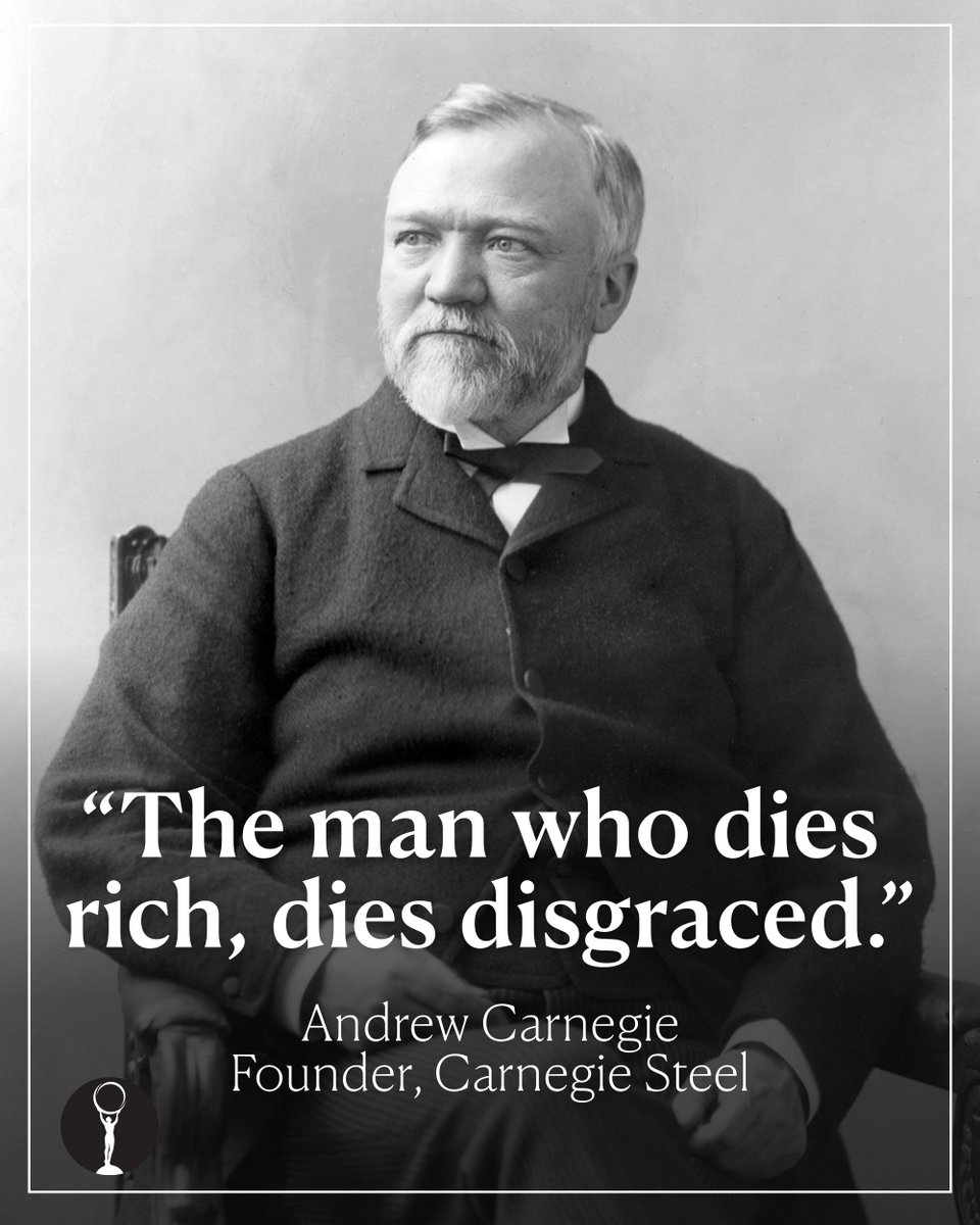 HallofGiants's tweet photo. Carnegie arrived in America as a penniless Scottish immigrant, built the largest steel company in the world, and gave away 90% of his fortune before he died. #Entrepreneur #Philanthropy https://t.co/mdYEmzIvTL