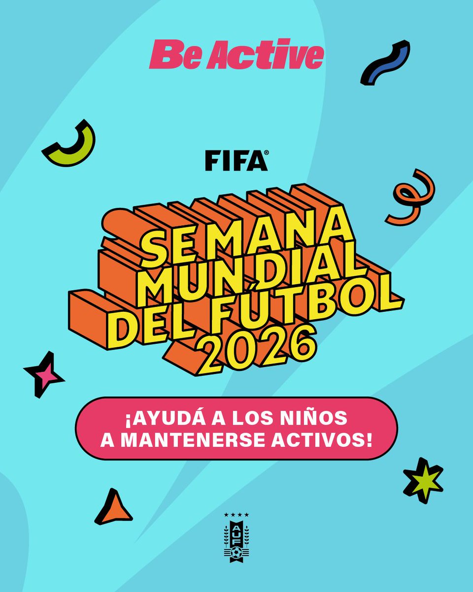 AUFimpulsa's tweet photo. ⚽🌍 ¡Semana Mundial del Fútbol de la FIFA!
La @AUFoficial se suma a la campaña de FIFA y la OMS para promover la actividad física y hábitos saludables en niños, niñas y jóvenes.
Con el lema #BeActive, invitamos a disfrutar del deporte para crecer de manera activa y feliz. https://t.co/PzWnnO43Ff