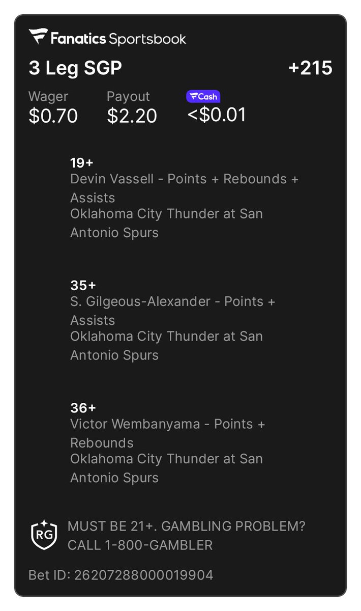 BiggLuvs's tweet photo. #OKCvsSAS

A friend shared a bet with you on Fanatics Sportsbook. Tap the link to view and copy their bet. Don't forget, you earn FanCash on your bets. New to Fanatics? Claim your welcome bonus. Must be 21+. Terms apply.
https://t.co/evirPEykNC https://t.co/Kf6t4LRuNa