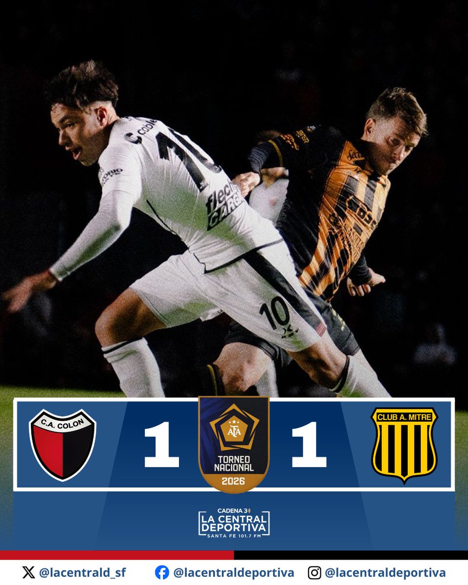 lacentrald_sf's tweet photo. 🔴⚫ #Colón || 👉🏻 El Sabalero empató 1-1 ante #MitreSDE por la fecha 15 de la #PrimeraNacional 🏆. 

⚽ Ignacio Lago anotó para el equipo rojinegro.

🔜 Por la fecha 16, el equipo de Medrán visitará a Almirante Brown el próximo domingo a las 15:30 hs. https://t.co/Swp3IOu4N8