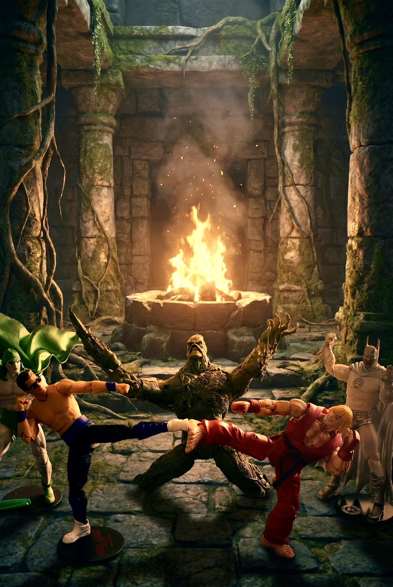 JanLucanus's tweet photo. Sunday thinking: What If… Johnny Cage fought Ken, but the Injustice guys were the tournament promoters. Something to consider @noobde. 🤔🤯🤣

@MortalKombat 
@StreetFighter 
@InjusticeGame 
@mcfarlanetoys 

#mortalkombat #streetfighter #actionfiguresphotography #mcfarlanetoys https://t.co/W3BlPPzUsQ