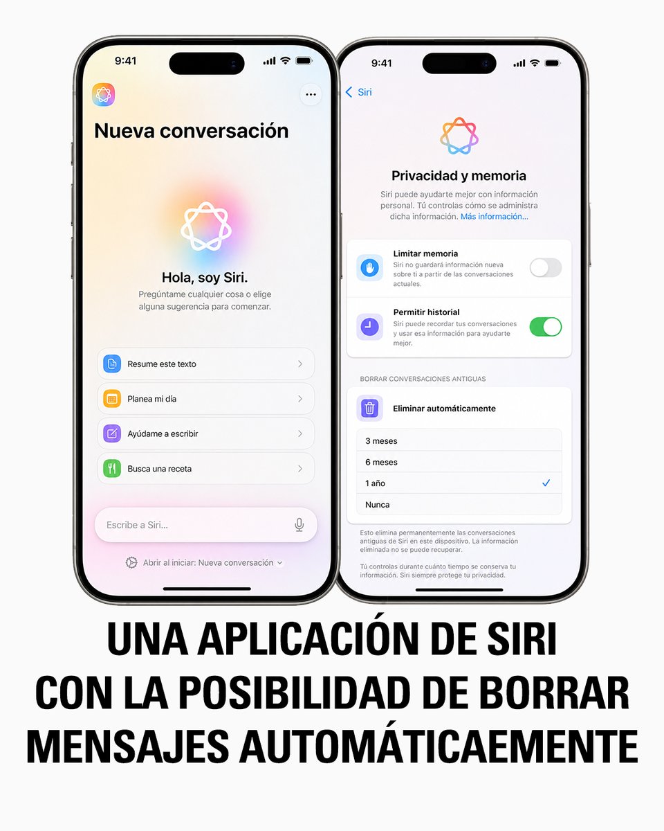 ESMANDAUTech's tweet photo. 🔥 ¡Filtran las primeras funciones que tendrá iOS 27! 📱

🤖Apple añadirá una aplicación de Siri con la habilidad de poder auto borrar los mensajes, para mayor privacidad. 🔒🗑️ https://t.co/Ig4CAJd871
