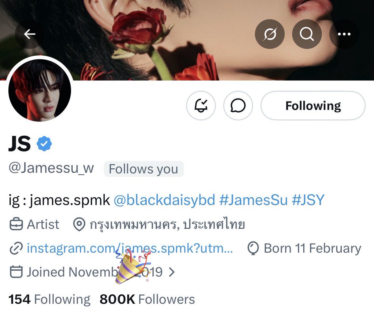 JamesSuOfcTH's tweet photo. ★*... Congratulations 800K...*★

ขอแสดงความยินดีกับน้องเจมส์ด้วยนะคะ 
ที่มีผู้ติดตาม800,000 followers ในX
ทางบ้านจะจัดฉลองมาเล่นเทรนกันนะคะพี่JSY🌼🤍…

#JamesSu #JSY https://t.co/1N25do7pLO