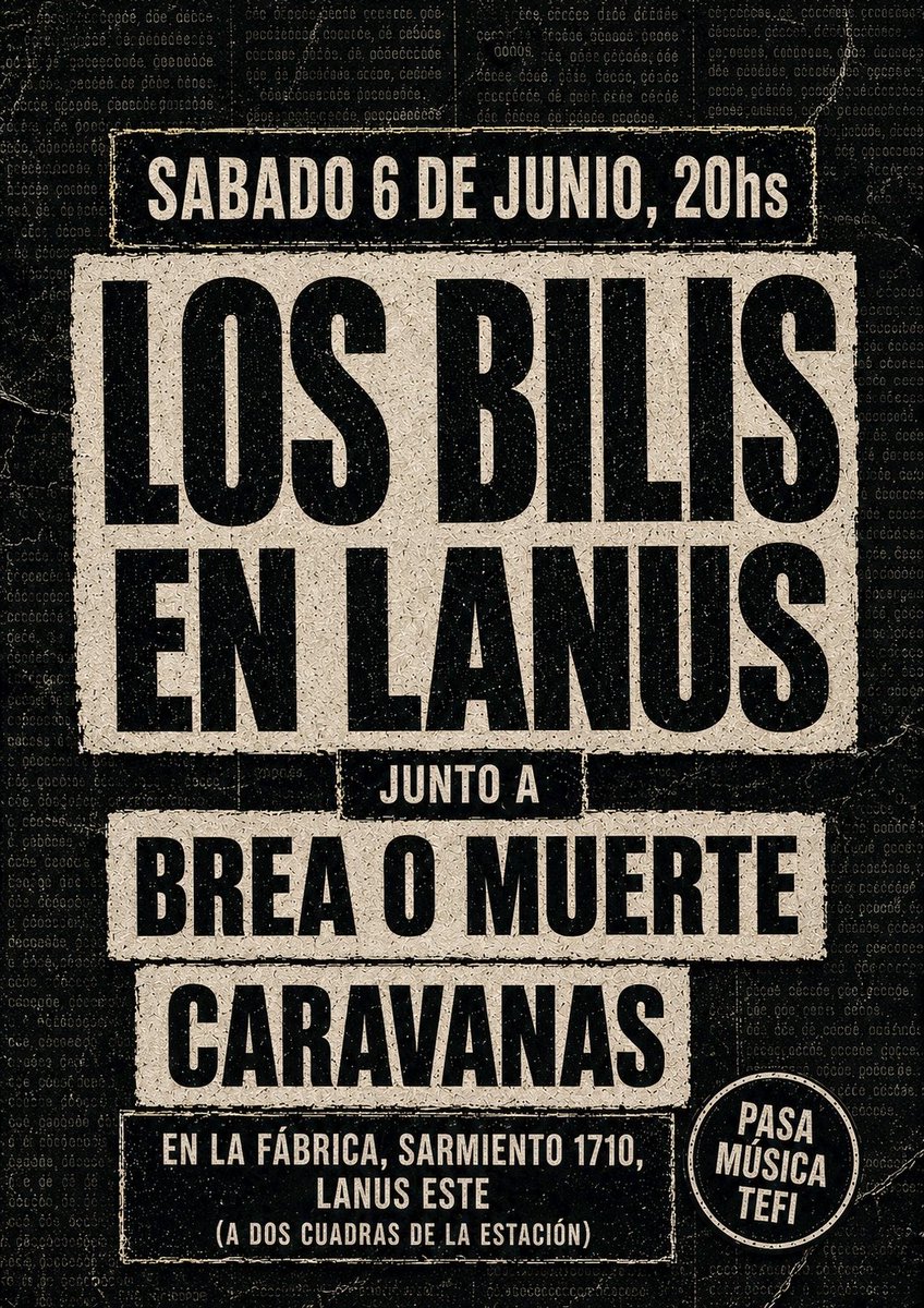 losbiliss's tweet photo. Sábado 6 en Lanús City https://t.co/DSjnFzSsFj