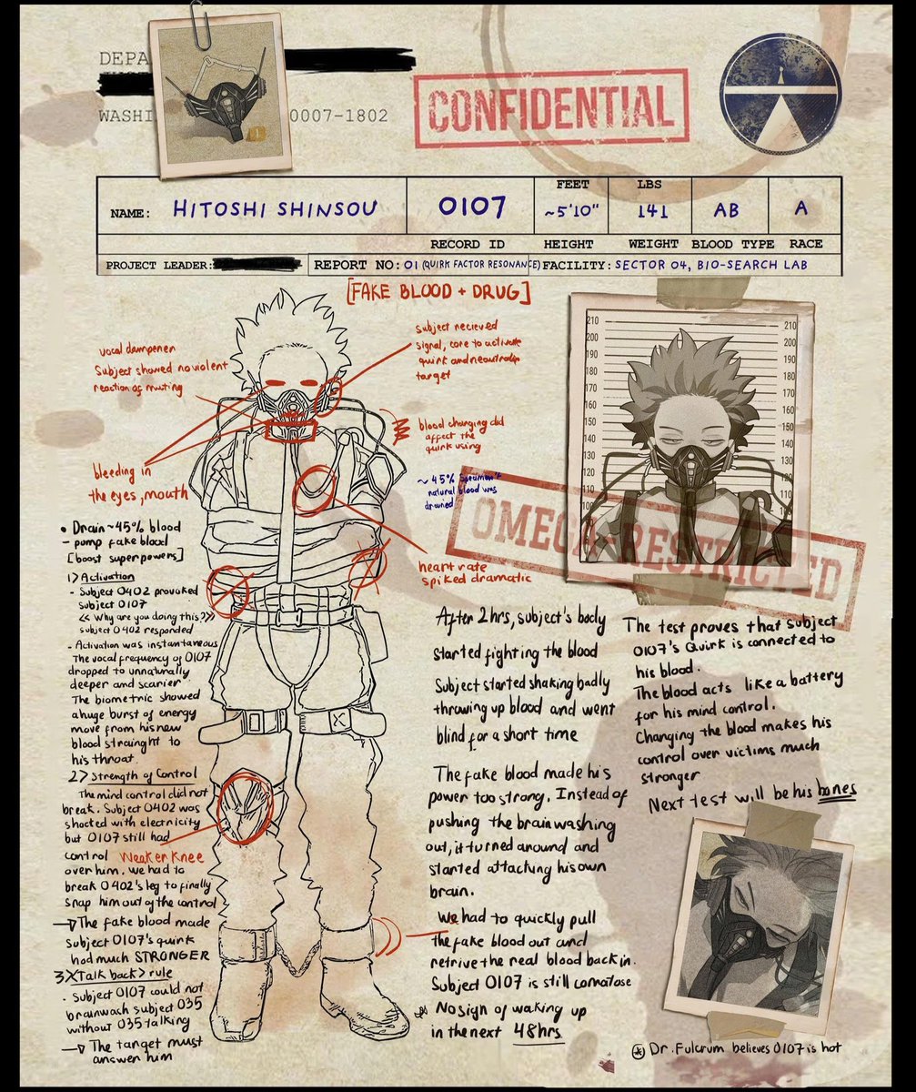 Fulcrum_li's tweet photo. REPORT NO.01: Blood alternation and Quirk factor resonance 🩸💉 https://t.co/7CMwMfhEHe