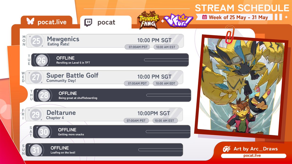 PocatTF's tweet photo. Stream schedule for this week!
🐈 Mewgenics - Monday 10pm
⛳ Super Battle Golf - Wednesday 10pm
🐐 Deltarune Chapter 4 - Friday 10pm
Hope to see you there! https://t.co/qzX0p2Bkj6