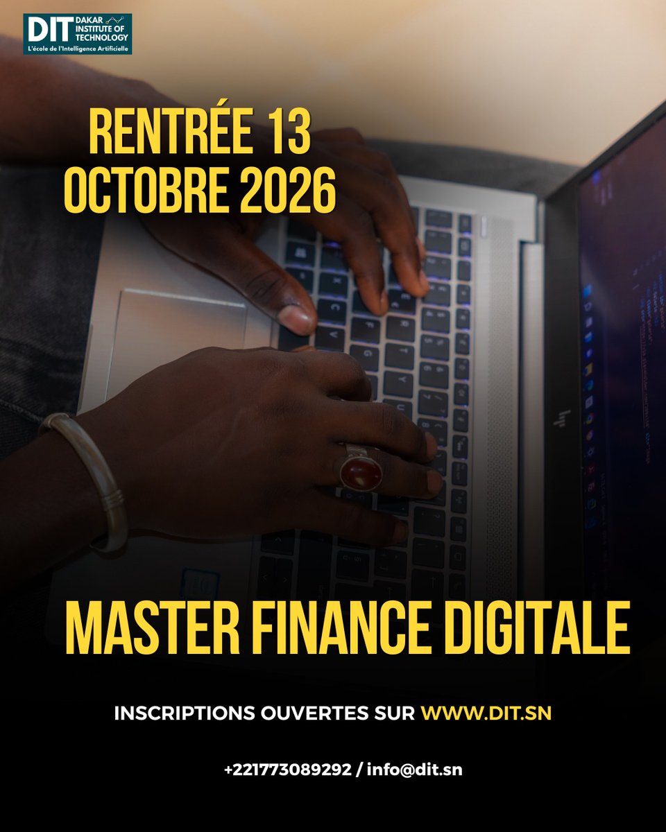 DITSenegal's tweet photo. La révolution FinTech est en marche en Afrique. Découvrez le Master Finance Digitale du DIT : un programme qui combine finance, digital, données et intelligence artificielle pour préparer les leaders de demain.
📅 Rentrée : 13 octobre 2026
+221 77 308 92 92 / info@dit.sn