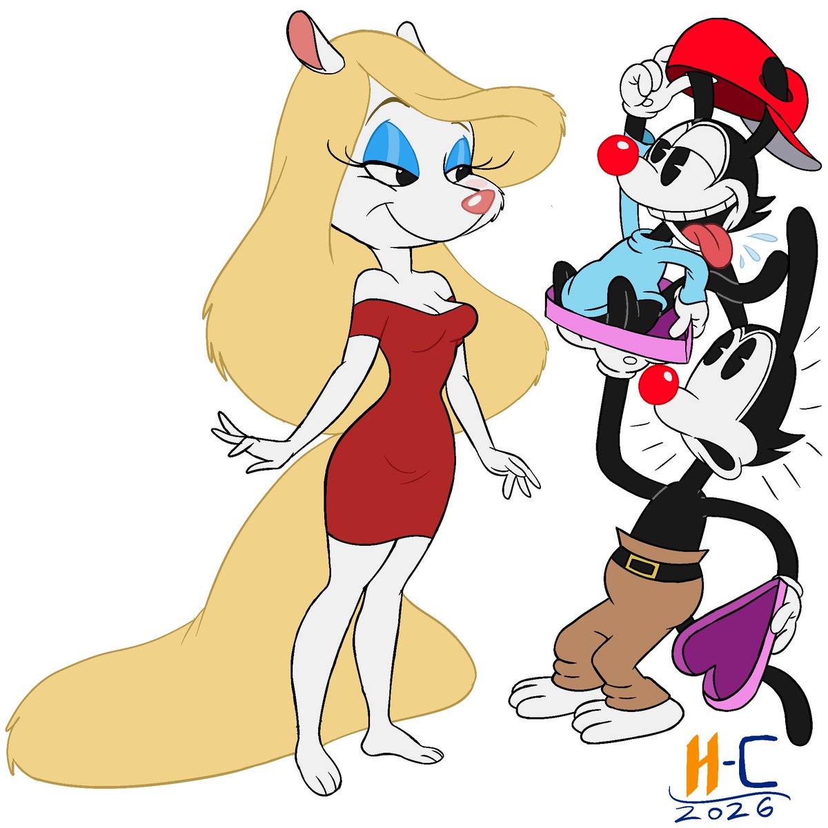 HansCuff's tweet photo. Wakko ruins his brother’s interspecies courting attempt - #Animaniacs #WarnerBros #WakkoWarner #YakkoWarner #MinervaMink - Art by Hans-Cuff https://t.co/nqdX0ERv1F