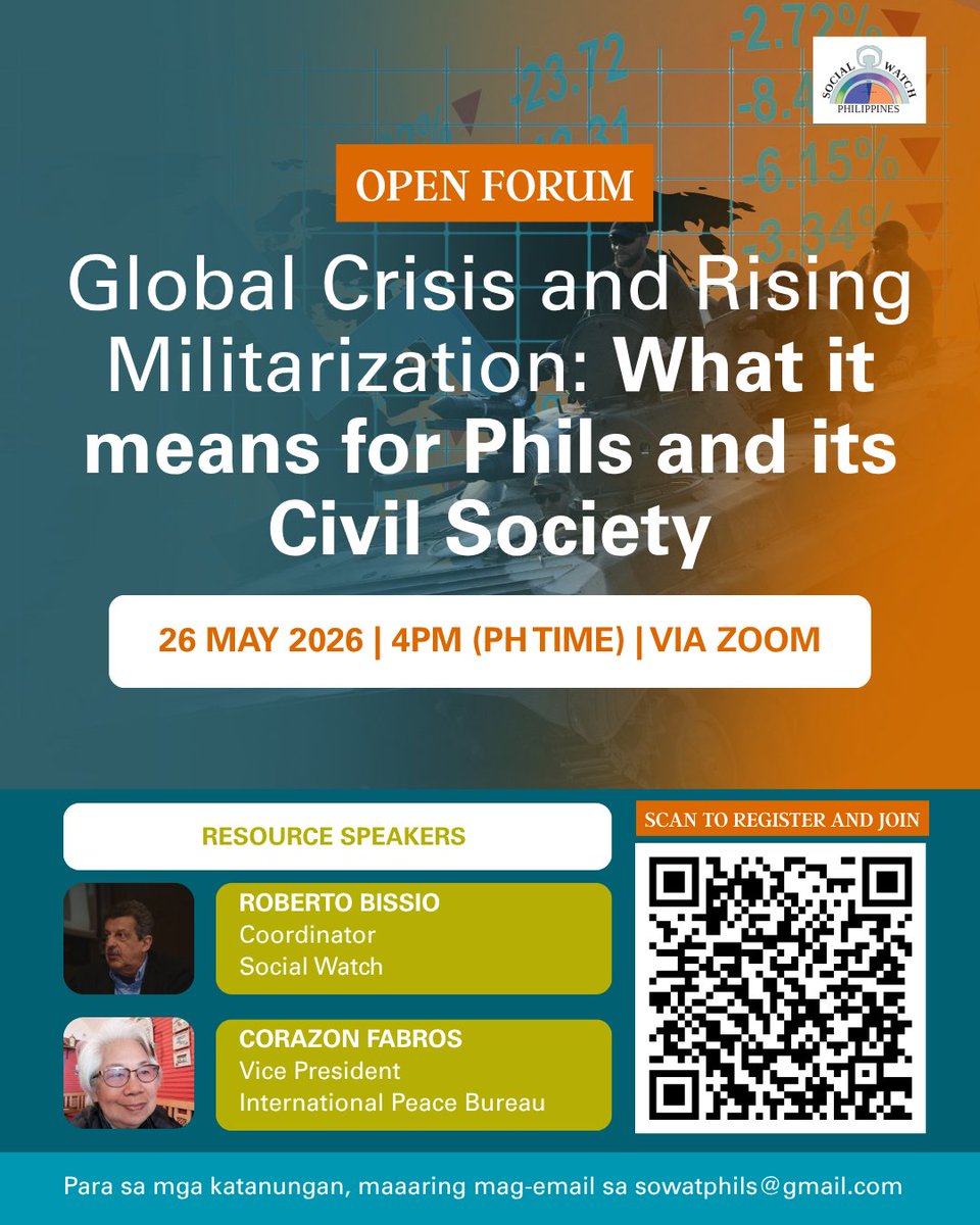 SocialWatchPH's tweet photo. Open Forum | Glocal Crisis and Rising Militarization: What it means for Phils and its Civil Society

Register here: https://t.co/LOL7cIvxpI https://t.co/naFlYiwFcT