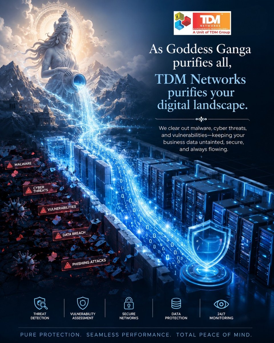 tdmgroupnetwork's tweet photo. 🌊🔐 Just as Maa Ganga purifies all, TDM Networks secures your digital world from cyber threats &amp; vulnerabilities. 💻🛡️ #TDMNetworks #CyberSecurity #DataProtection #SecureNetworks #GangaDussehra https://t.co/bYwMSZzlBe
