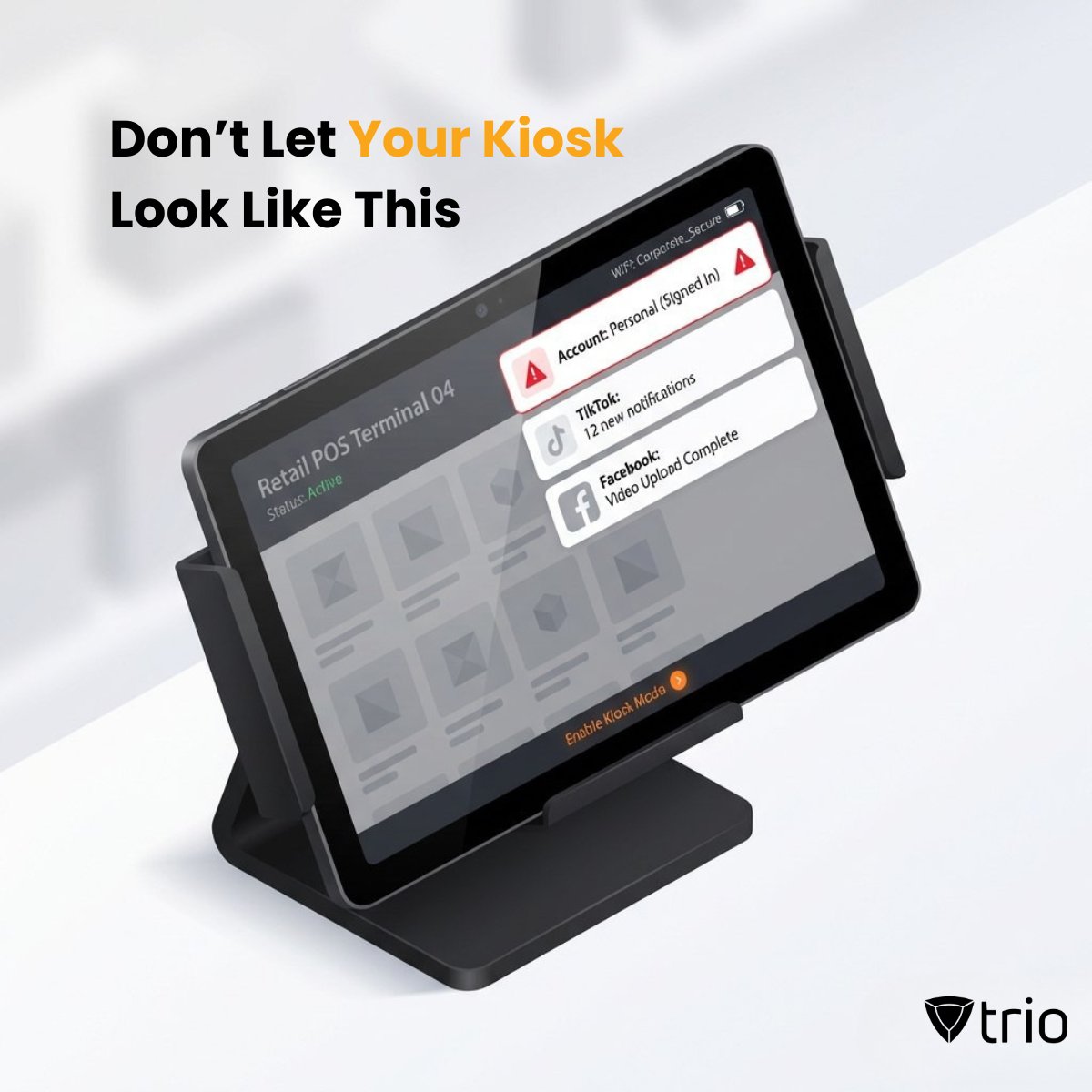 triosoftinc's tweet photo. You deployed 30 retail tablets.
Now three have unauthorized apps and two have personal accounts.
Devices without dedicated configurations are owned, not managed.
#RetailTech #KioskMode #SMBIT #ITManagement https://t.co/FWuvkKeE6w