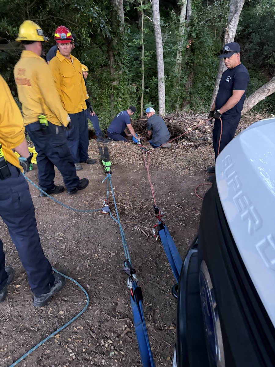 PIOSBCFireInfo's tweet photo. Animal rescue: 1700 block of San Marcos Pass Rd. A horse fell into a ditch and was at risk of falling into a creek. Santa Barbara County Fire responded, and Santa Barbara City Fire assisted in the incident. The horse’s veterinarian sedated the horse, allowing crews to safely rescue and return it to stable ground. The horse was not injured. CT 6:58 p.m.