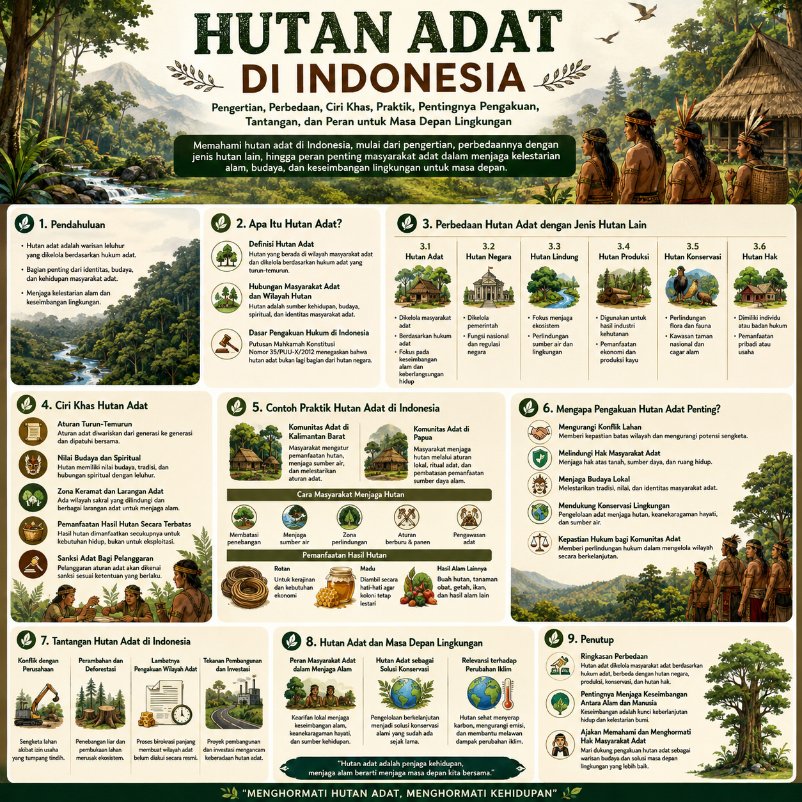 RedCandleWave's tweet photo. Hutan adat bukan cuma soal pohon, tapi juga budaya, kehidupan, dan masa depan lingkungan 🌿
Masyarakat adat menjaga hutan dengan kearifan lokal yang terbukti membantu melawan deforestasi dan perubahan iklim.

#HutanAdat #Lingkungan #MasyarakatAdat https://t.co/eUhfWDXjS7