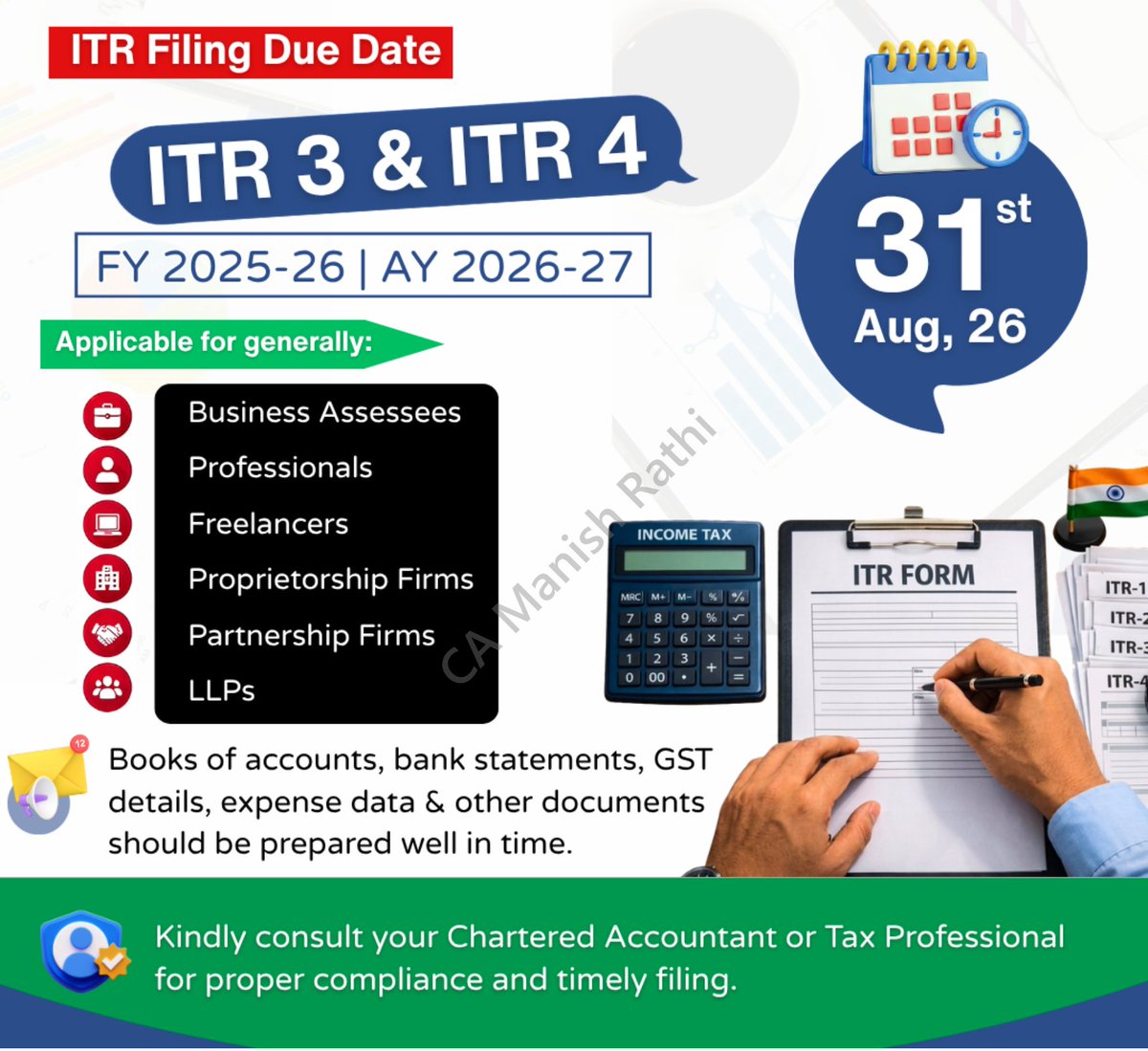 Manish__Rathi's tweet photo. 📅 Mark Your Calendar: ITR 1–4 Filing Dates Announced! https://t.co/7StzI8BpXU