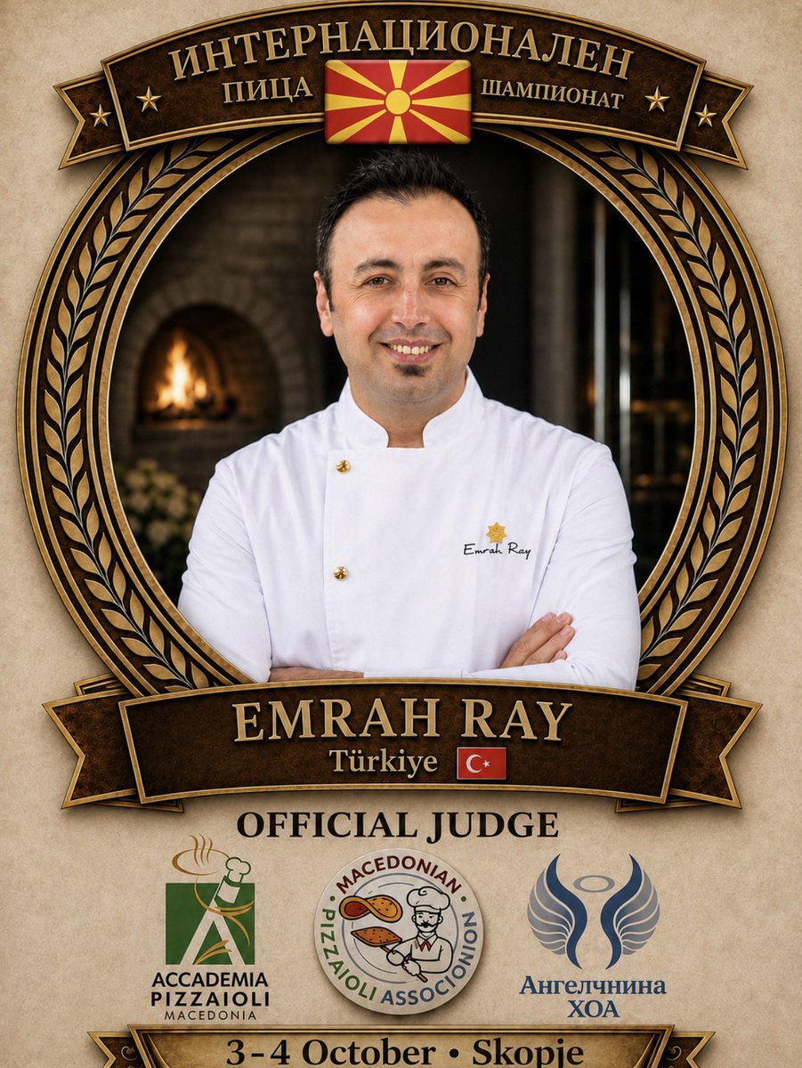 EmrahRay10's tweet photo. Uluslararası Pizza Şampiyonası’nda, Kuzey Makedonya / Üsküp’te Resmi Jüri olarak ülkemizi temsil etmenin gururunu yaşayacağız. 🇹🇷🍕

Gastronominin evrensel diliyle ülkemizi uluslararası platformlarda temsil etmeye devam edeceğiz. https://t.co/NrOR2RaAFC