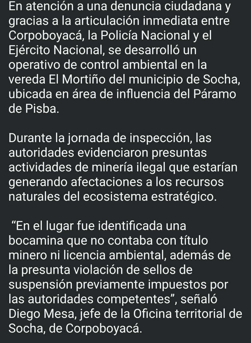 1anoticiass's tweet photo. .@Corpoboyaca lideró un operativo interinstitucional que permitió frenar actividad de minería ilegal en zona de influencia del Páramo de #Pisba. #Boyacá. https://t.co/bteasx4kIR