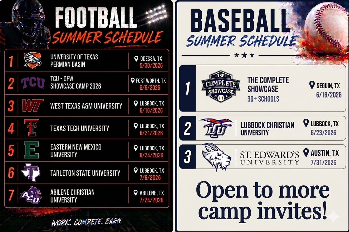 DNZLff's tweet photo. Summer schedule. Ready to work!
@CoachSoftley @CoachDJWagner @Coach_Benitez1 @BnanceTTU @COACHJUICE_ https://t.co/UC1H79oQmD