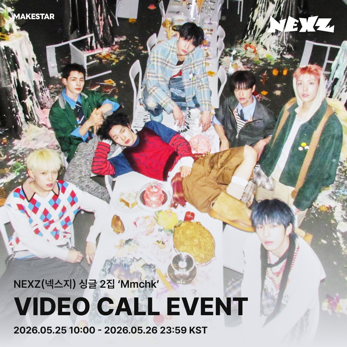 Makestarcorp's tweet photo. NEXZ(넥스지) 싱글 2집 ‘Mmchk’ VIDEO CALL EVENT OPEN🩵

🪽응모자용 셀카 포토카드 *천사 ver.
🔱당첨자용 셀카 포토카드 *악마 ver.

📌이벤트 일시: 2026.06.04(목) 20:00~ (KST)

📅~2026.05.26 23:59 (KST) 
🔗https://t.co/tFNwn4EfWd

#NEXZ #넥스지
#Mmchk #NEXZ_Mmchk https://t.co/rExSytn4JC