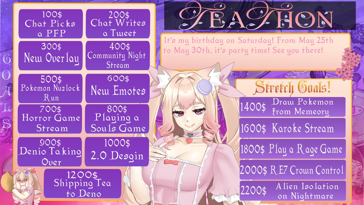 PartTeaVT's tweet photo. AHH I'm so excited for tomorrow! I've planned so many things to do this week and I can't wait to celebrate with everyone! From the 25th at 12pm CST to the 30th (my actual birthday), I'll be streaming different games with my friends! 🎨for image: @KingdomHA666 https://t.co/ttV1aTIJqx