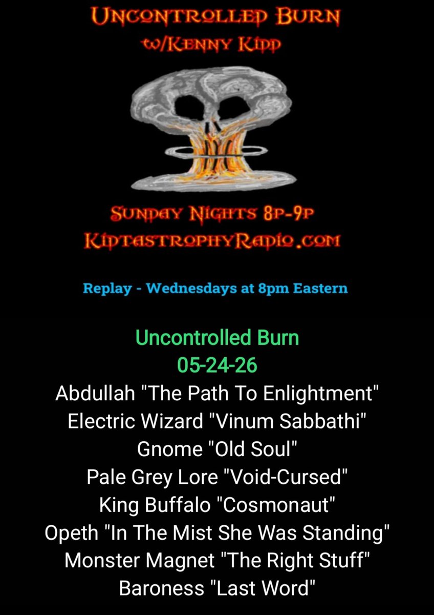 MrKennyKidd's tweet photo. Tonight's "Uncontrolled Burn w/Kenny Kidd"  Sundays 8pm Est Only on https://t.co/DExBP4Rldx 
REPLAY Wed at 8p Est #Stoney 

#Abdullah @electricwizard0 #Gnome @palegreylore @kingbuffaloband @OfficialOpeth @monstermagnetnj @YourBaroness https://t.co/4QKCTWGcPf